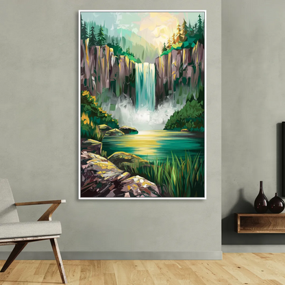Spokane Waterfalls Scene Living Room - White Canvas Wall Art