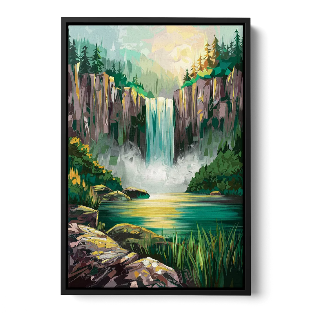 Spokane Waterfalls Scene Front - Black Canvas Wall Art