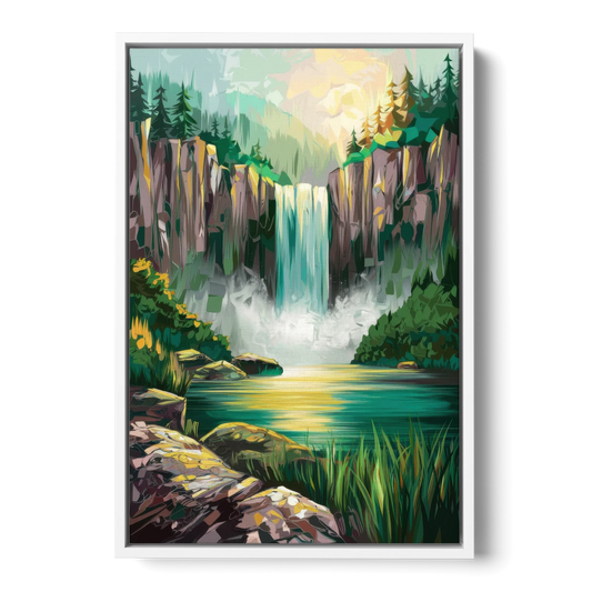 Spokane Waterfalls Scene - White Framed Canvas Wall Art - Front