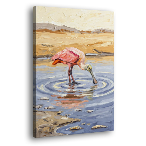 Spoonbill Painting in Golden Shallows - Canvas Wall Art - Side