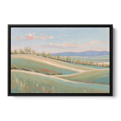 Spring Hills Under a Blush Morning for the Guest Bedroom - Black Framed Canvas Wall Art - Front