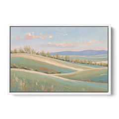 Spring Hills Under a Blush Morning for the Guest Bedroom - White Framed Canvas Wall Art - Front