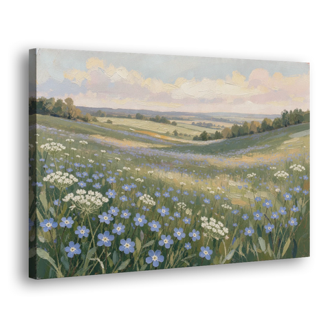 Spring Wall Art of Blue Blooms After Rain - Canvas Wall Art - Side
