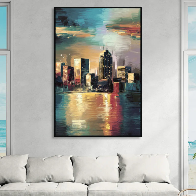 Springfield City Skyline Living Room - Black Canvas Wall Art