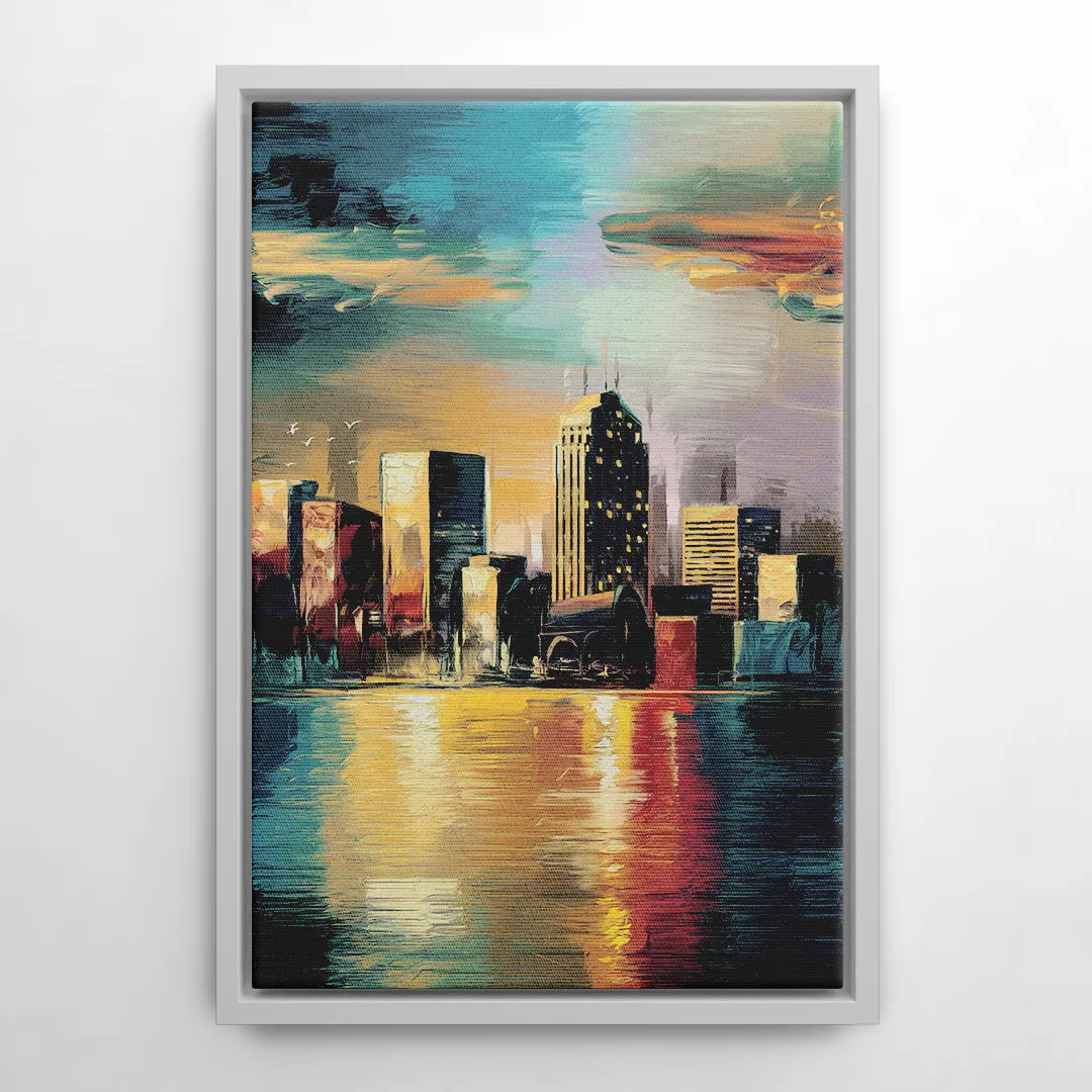 Springfield City Skyline - White Frame Canvas