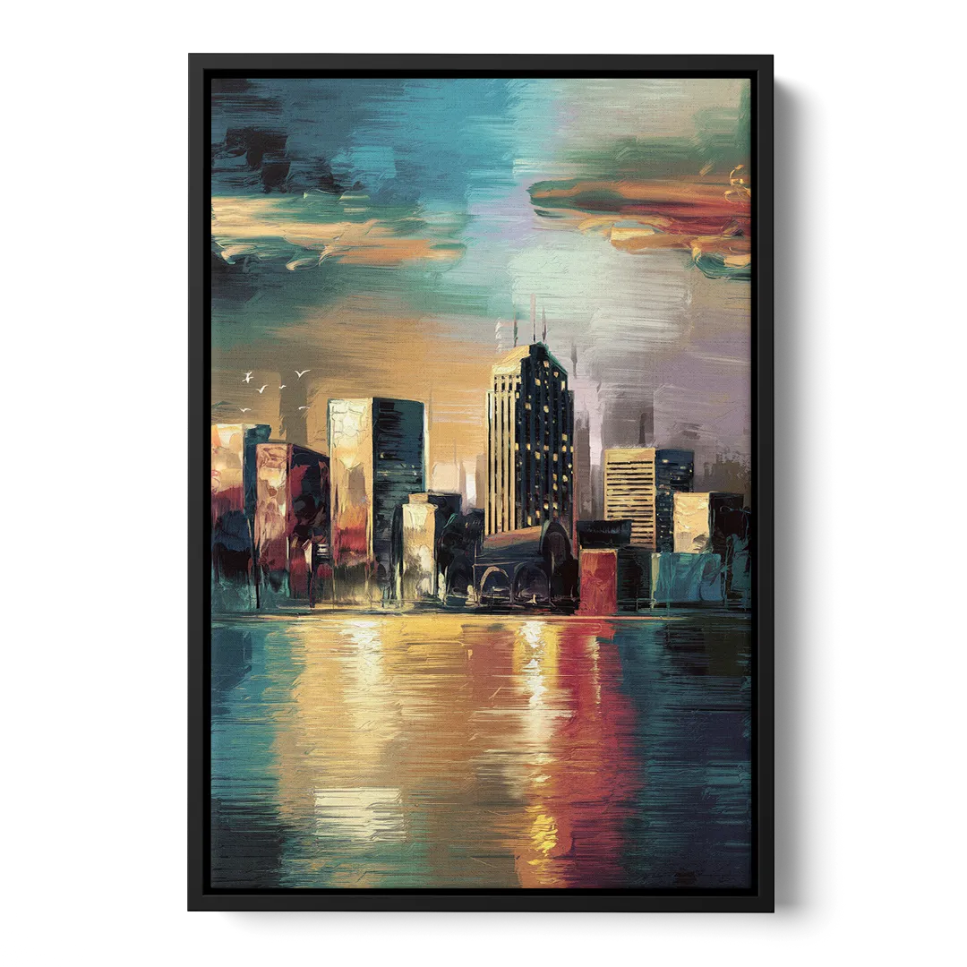 Springfield City Skyline Front - Black Canvas Wall Art