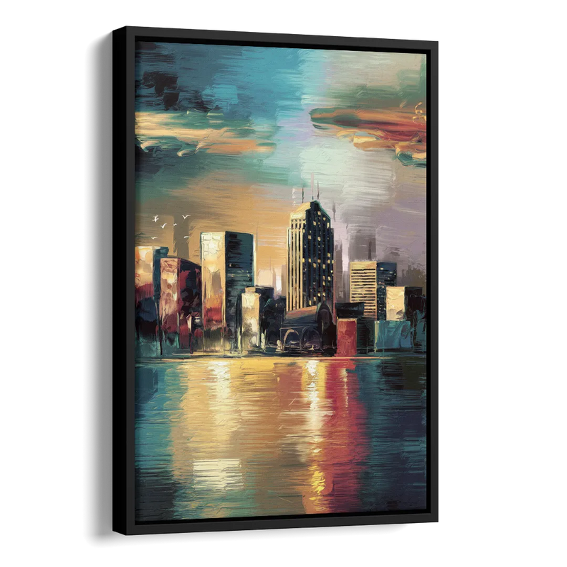 Springfield City Skyline Side - Black Canvas Wall Art