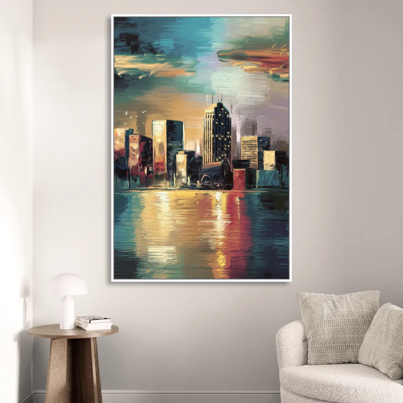 Springfield City Skyline Sitting Room - White Canvas Wall Art