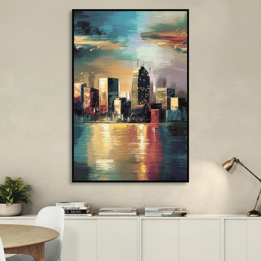Springfield City Skyline Sitting Room - Black Canvas Wall Art