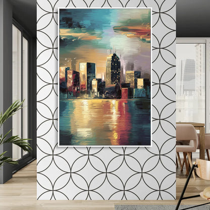 Springfield City Skyline Living Room - White Canvas Wall Art