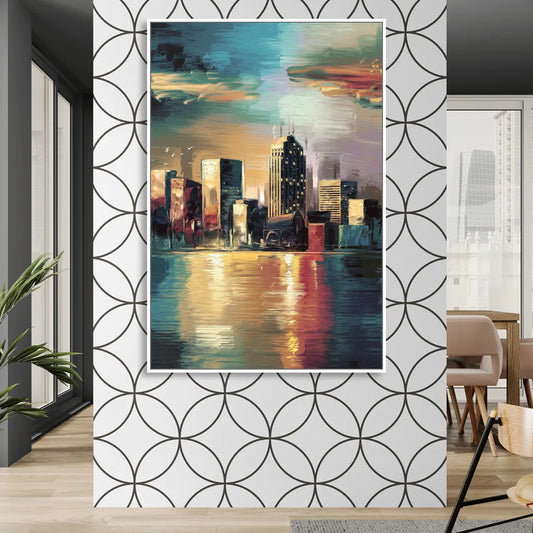 Springfield City Skyline Living Room - White Canvas Wall Art