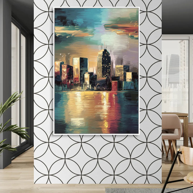 Springfield City Skyline Living Room - White Canvas Wall Art
