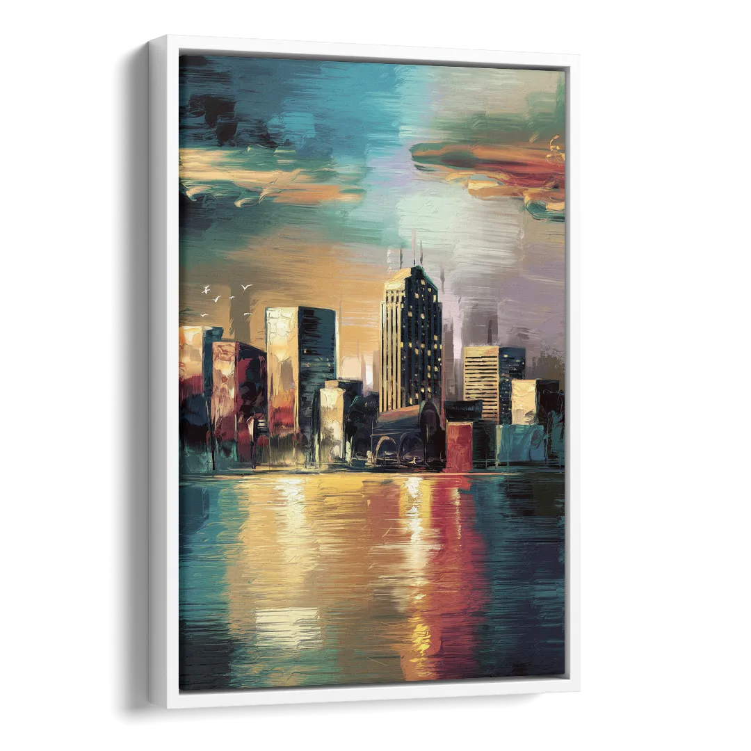 Springfield City Skyline Side - White Canvas Wall Art