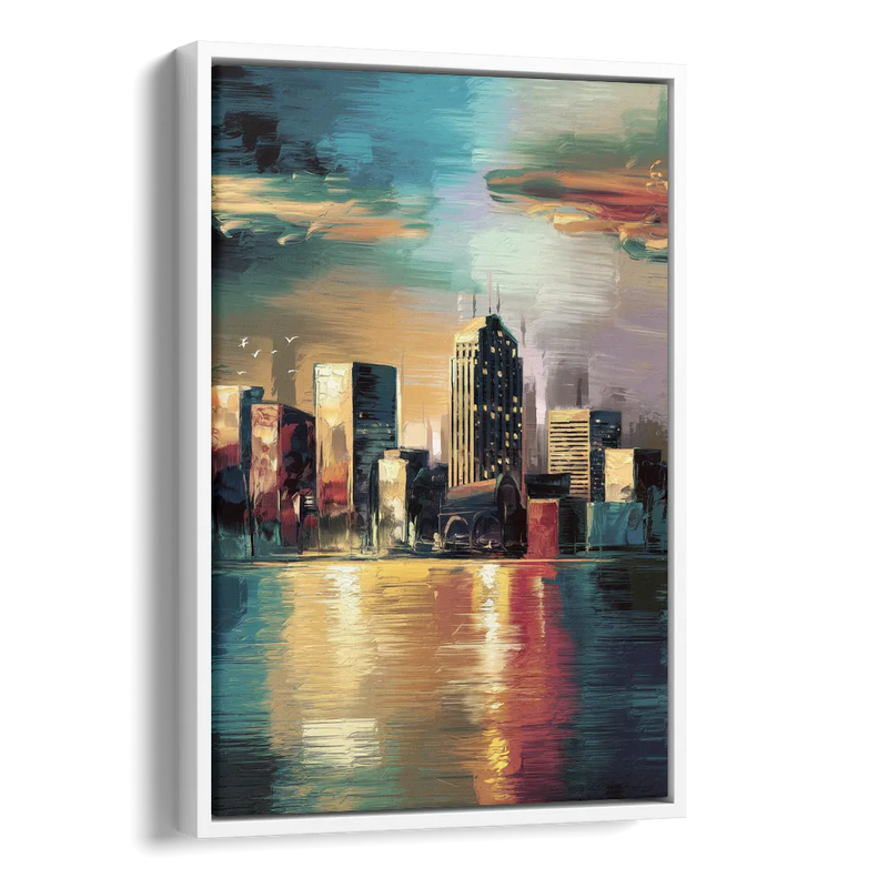 Springfield City Skyline Side - White Canvas Wall Art