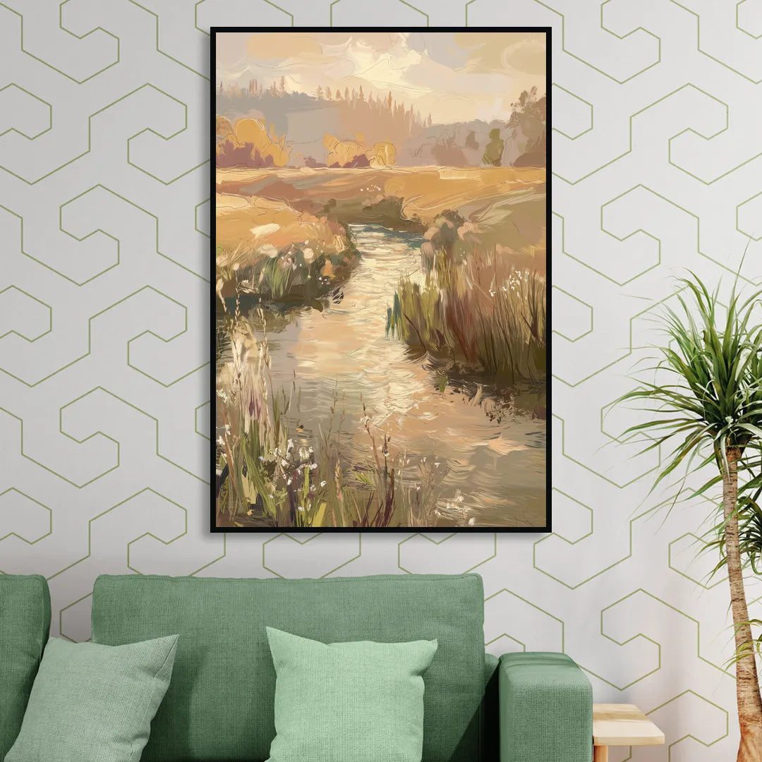 Springfield Scenic River View Living Room - Black Canvas Wall Art