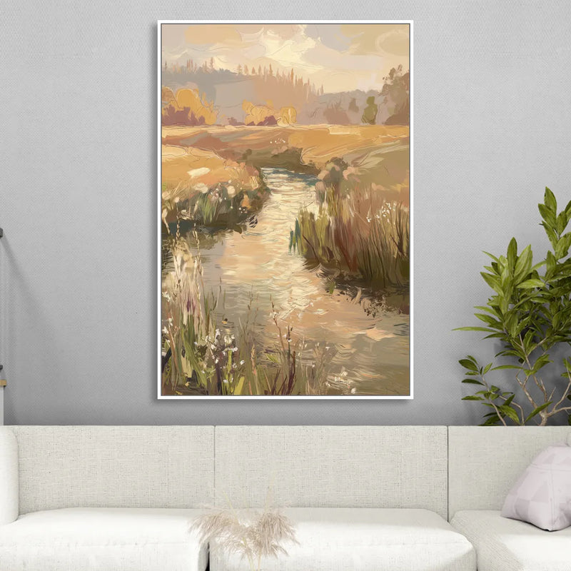 Springfield Scenic River View Sitting Room - White Canvas Wall Art