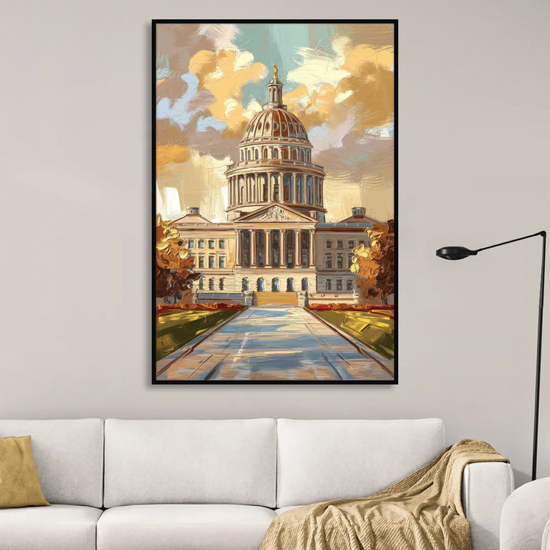 Springfield State Capitol Sitting Room - Black Canvas Wall Art