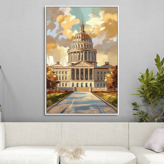 Springfield State Capitol Living Room - White Canvas Wall Art
