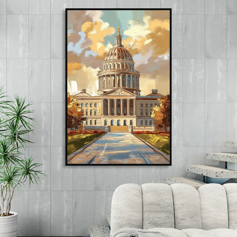 Springfield State Capitol Living Room - Black Canvas Wall Art