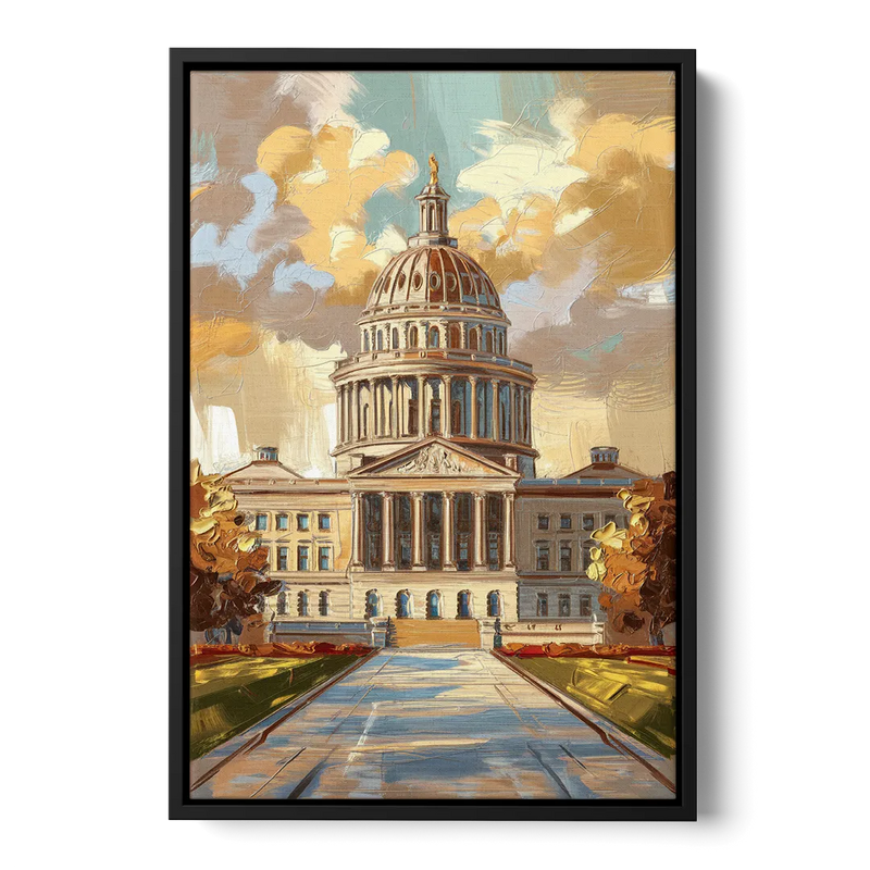 Springfield State Capitol Front - Black Canvas Wall Art