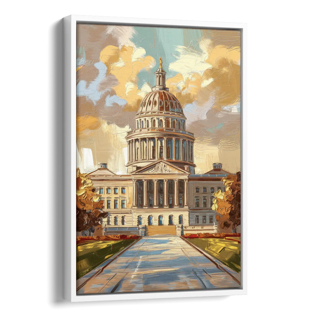 Springfield State Capitol Side - White Canvas Wall Art