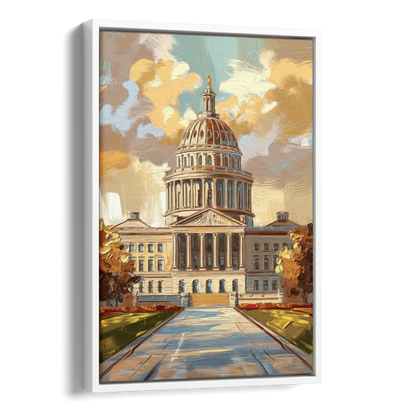 Springfield State Capitol Side - White Canvas Wall Art