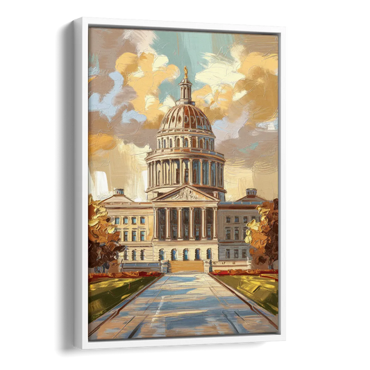 Springfield State Capitol Side - White Canvas Wall Art