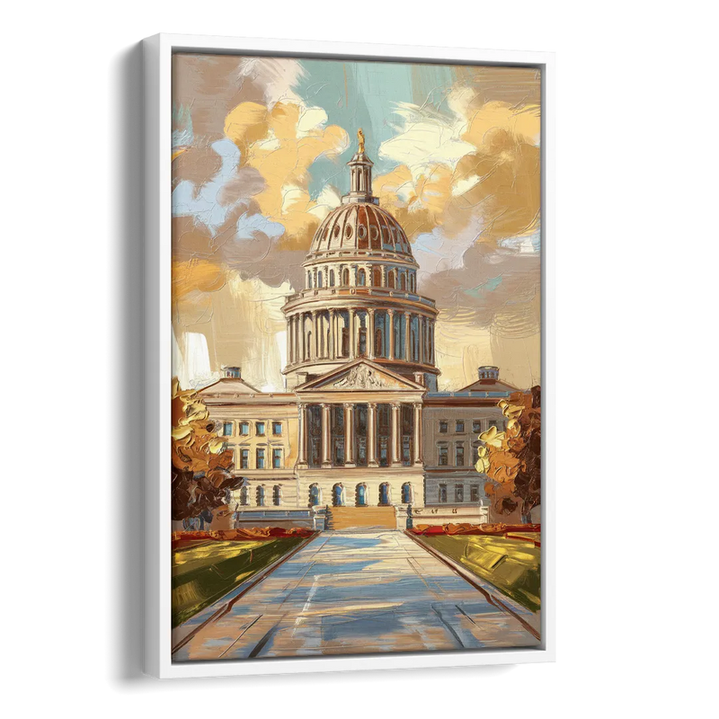 Springfield State Capitol Side - White Canvas Wall Art