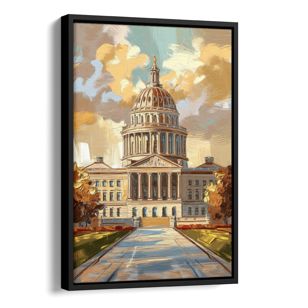 Springfield State Capitol Side - Black Canvas Wall Art