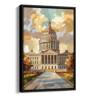 Springfield State Capitol Side - Black Canvas Wall Art