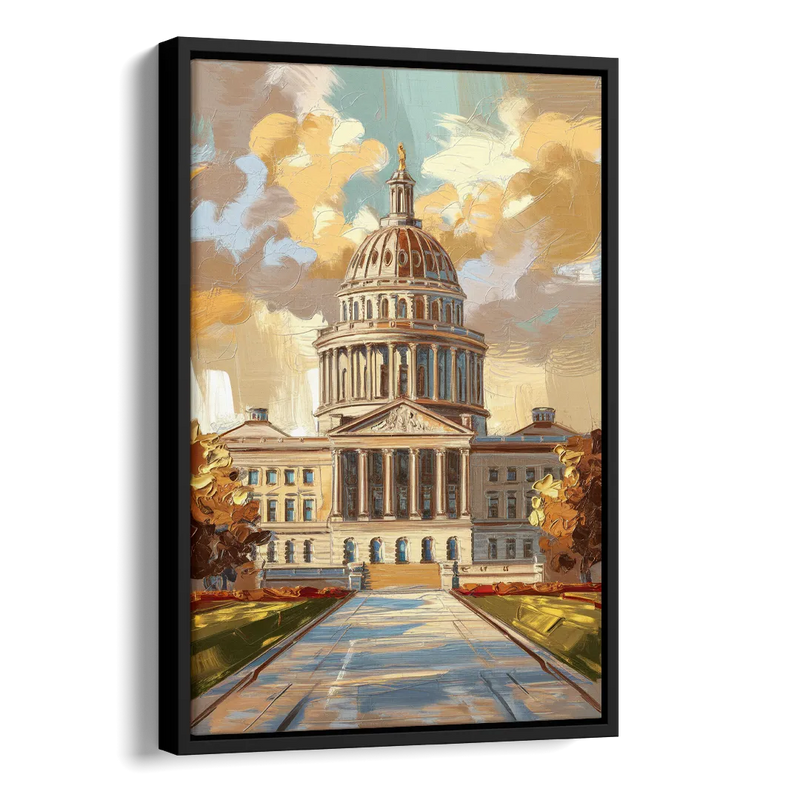 Springfield State Capitol Side - Black Canvas Wall Art