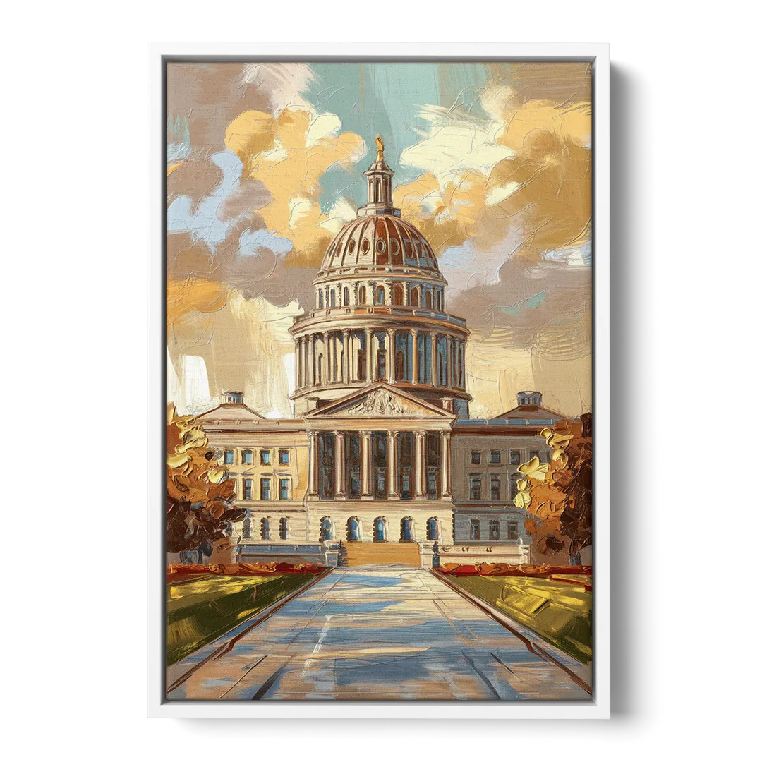 Springfield State Capitol Front - White Canvas Wall Art