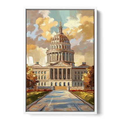 Springfield State Capitol Front - White Canvas Wall Art