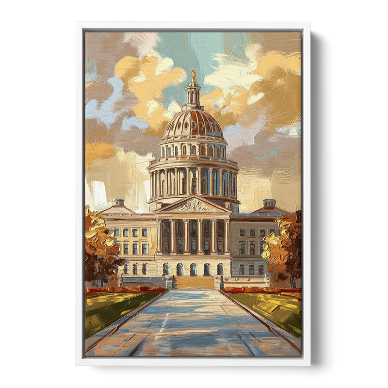 Springfield State Capitol Front - White Canvas Wall Art