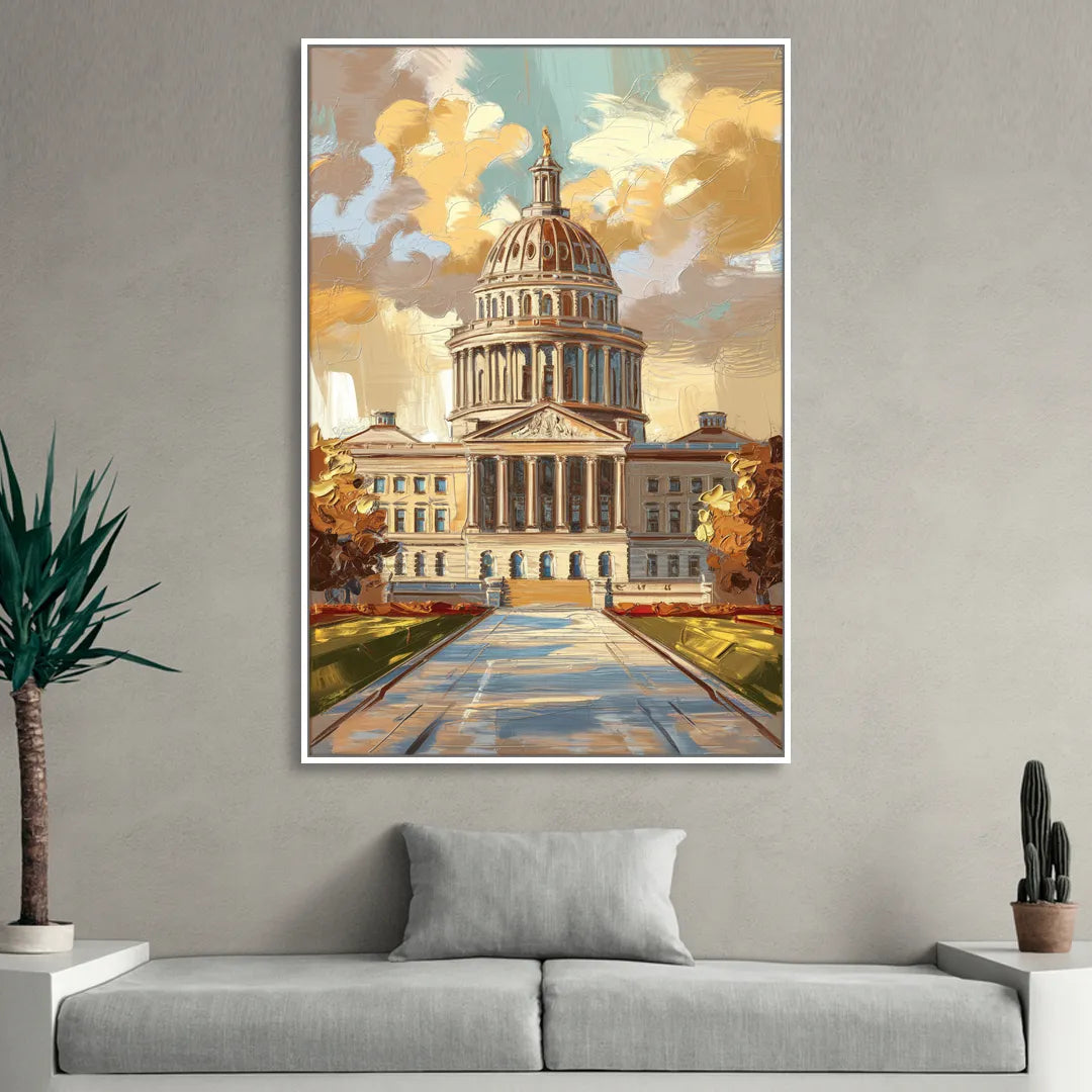 Springfield State Capitol Sitting Room - White Canvas Wall Art