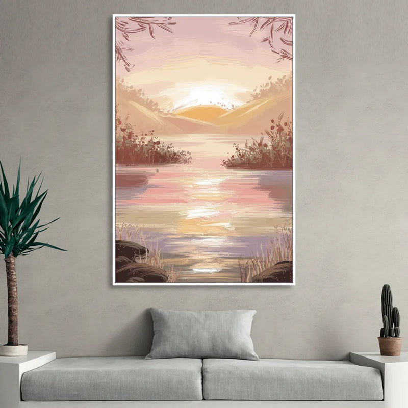Springfield Sunrise Landscape Living Room - White Canvas Wall Art