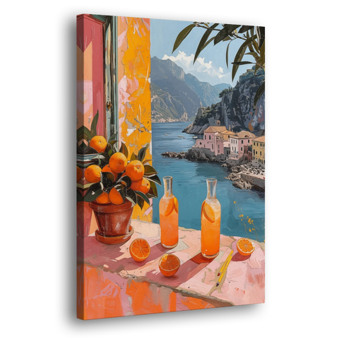 Spritz Painting at a Seaside Window - Canvas Wall Art - Side