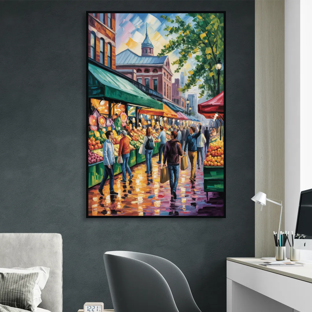 St Lawrence Market Scene Sitting Room - Black Canvas Wall Art