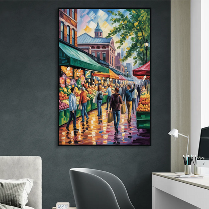 St Lawrence Market Scene Sitting Room - Black Canvas Wall Art
