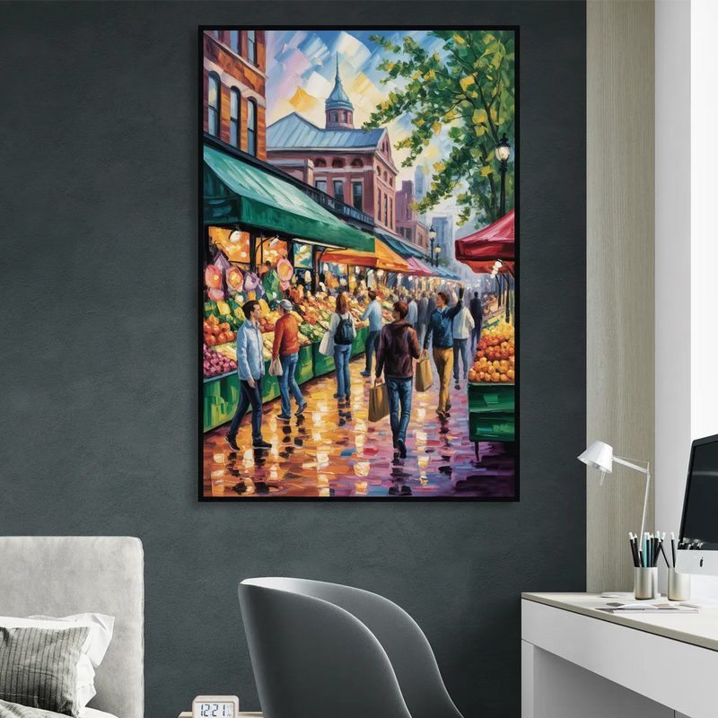St Lawrence Market Scene Sitting Room - Black Canvas Wall Art