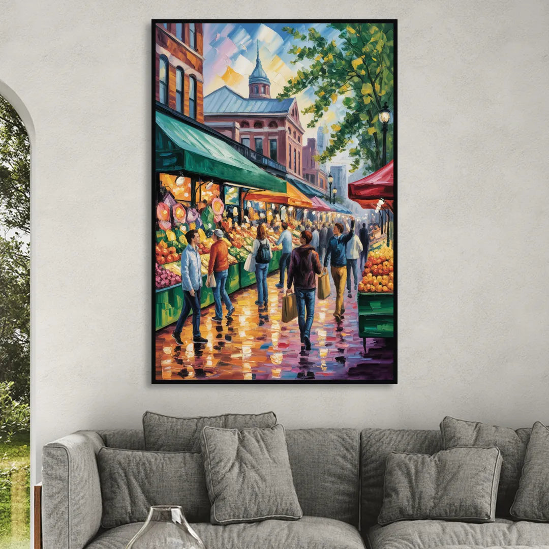St Lawrence Market Scene Living Room - Black Canvas Wall Art