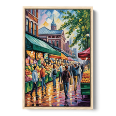 St Lawrence Market Scene - Oak Framed Canvas Wall Art - Front