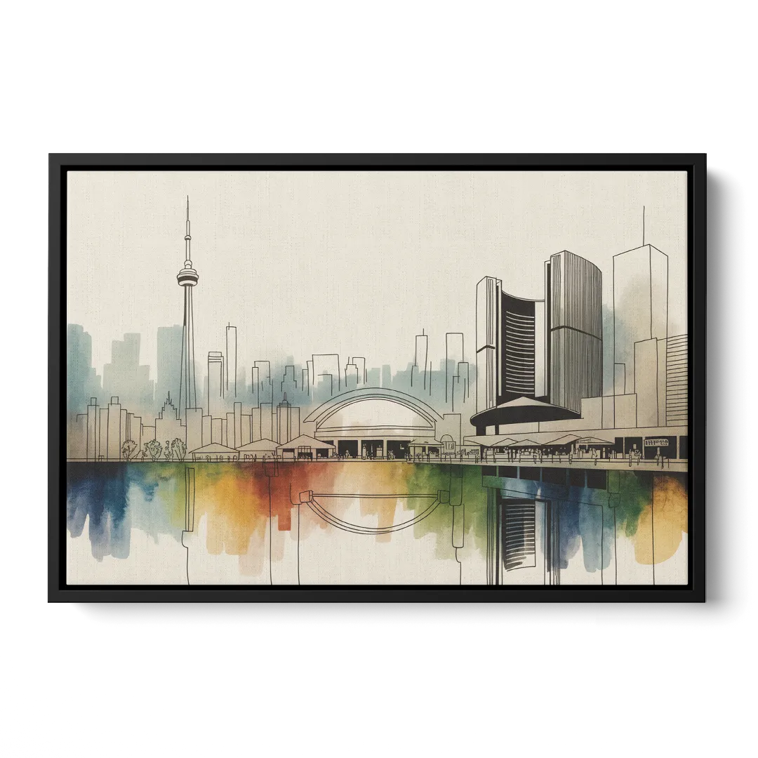 St Lawrence Skyline Market Scene Front - Black Canvas Wall Art