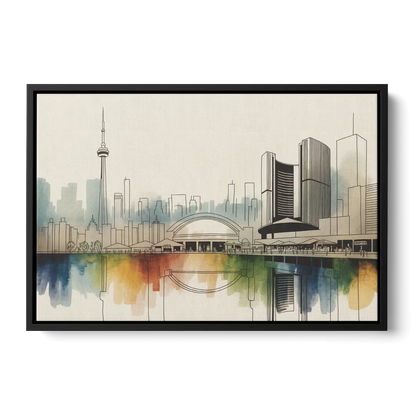 St Lawrence Skyline Market Scene Front - Black Canvas Wall Art