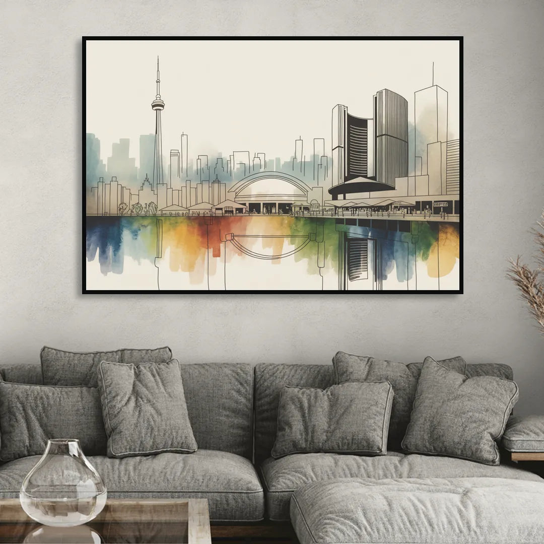 St Lawrence Skyline Market Scene Living Room - Black Canvas Wall Art
