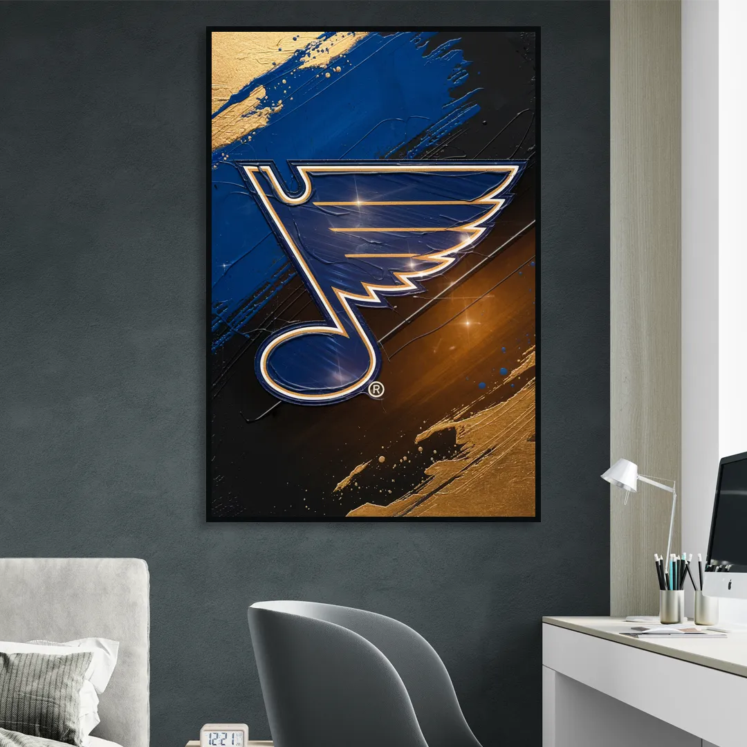 St. Louis Blues Hockey Theme Living Room - Black Canvas Wall Art