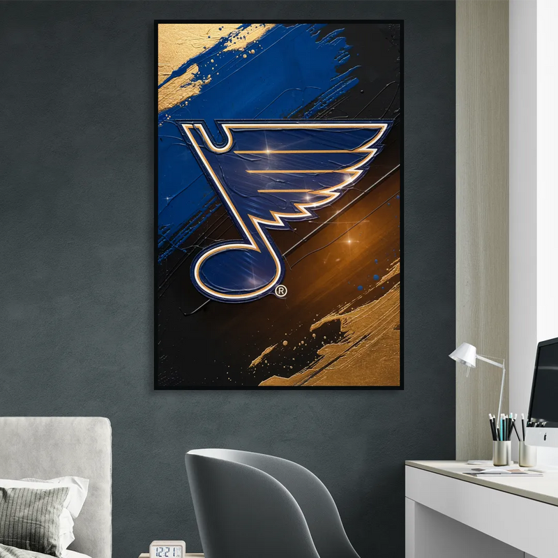 St. Louis Blues Hockey Theme Living Room - Black Canvas Wall Art