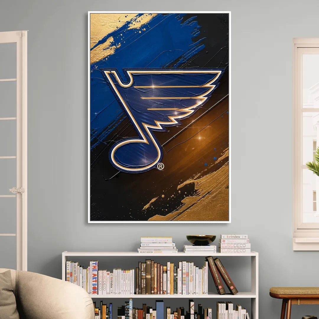 St. Louis Blues Hockey Theme Sitting Room - White Canvas Wall Art