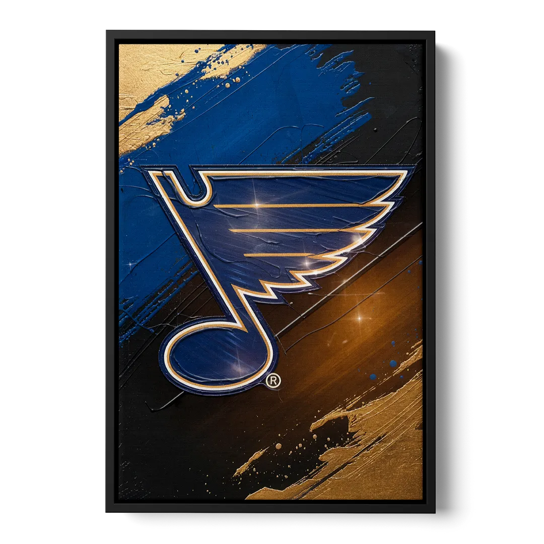 St. Louis Blues Hockey Theme Front - Black Canvas Wall Art