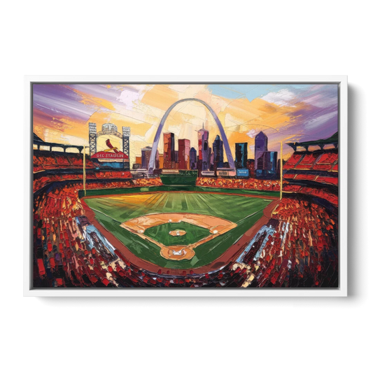 St. Louis Cardinals Busch Stadium - White Framed Canvas Wall Art - Front